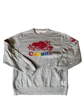 Roots Canada Gray Crewneck Sweatshirt Beaver Logo Rainbow Canada Size M